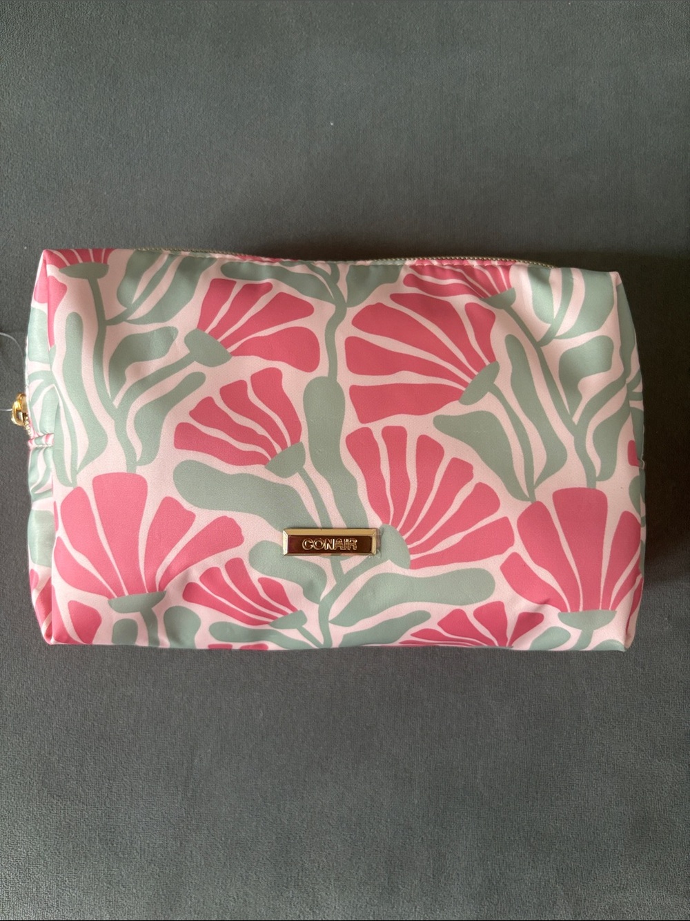 Conair Pink and Mint Floral Makeup Pouch